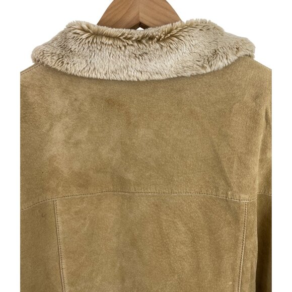 Eddie Bauer Womens Size MED Beige Tan Suede Leather Faux Fur Lined Coat Jacket - Picture 5 of 15